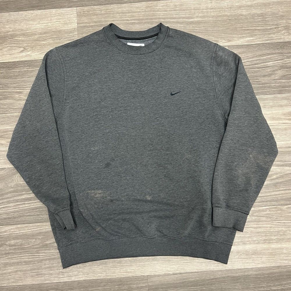 Vintage Nike Crewneck Sweatshirt Men XL Gray Tonal Y2K Navy Swoosh Faded Baggy